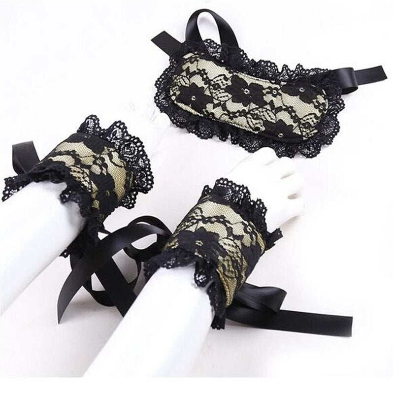 2 in 1 Sexy Lace Mask Blindfolded Patch+Sex Handcuffs
