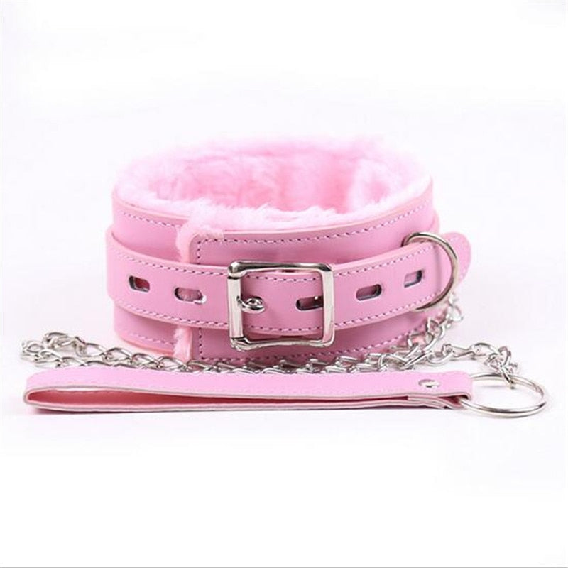 Adult Games Pink Leather Soft Fluff Neck Collar