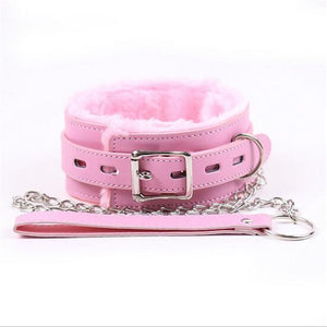 Adult Games Pink Leather Soft Fluff Neck Collar