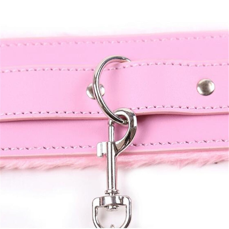 Adult Games Pink Leather Soft Fluff Neck Collar