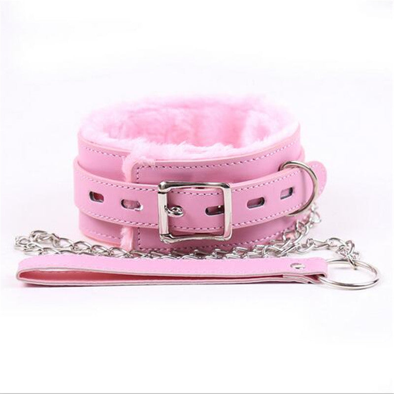 Adult Games Pink Leather Soft Fluff Neck Collar