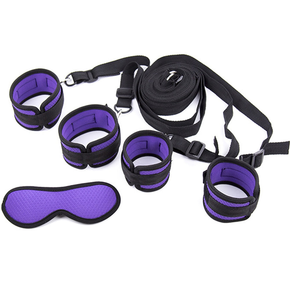 Purple Bed Restraints  Set Handcuffs