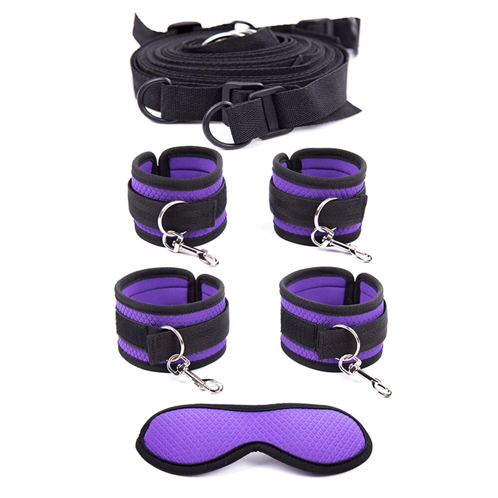 Purple Bed Restraints  Set Handcuffs