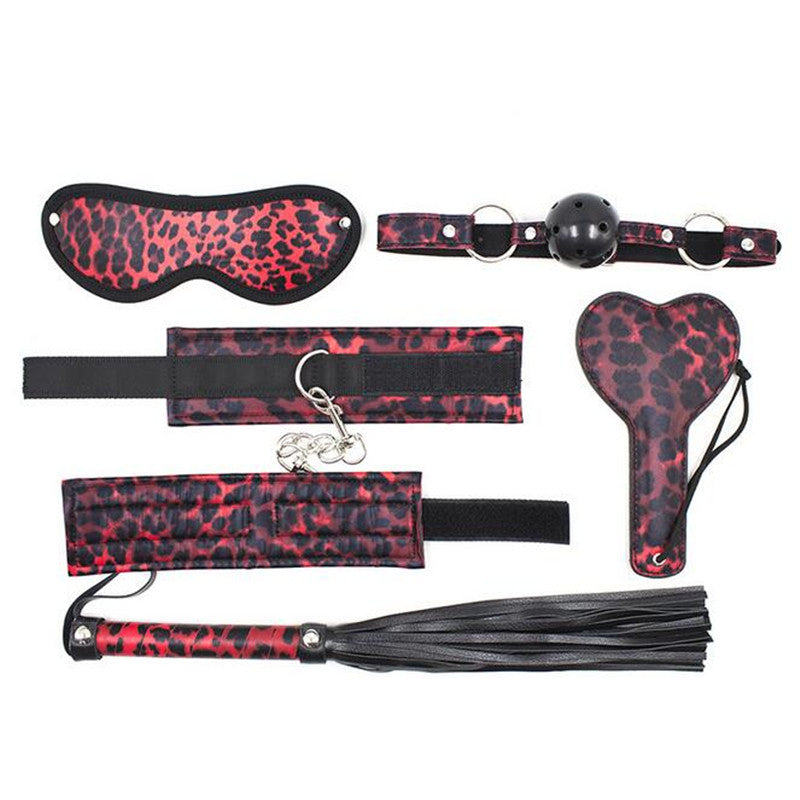 5 Pcs/Set Sexy Leopard Whip Handcuff Gag Eye Mask