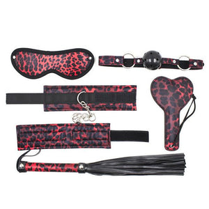 5 Pcs/Set Sexy Leopard Whip Handcuff Gag Eye Mask