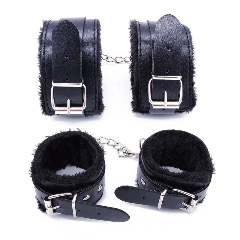 11pcs/Set Handcuffs, Footcuffs, Anal Plug, Vibrator Dildo