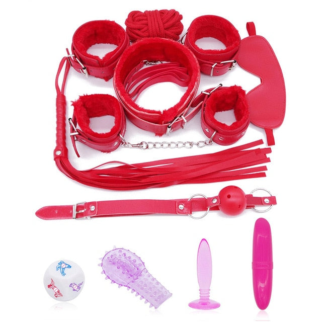 11pcs/Set Handcuffs, Footcuffs, Anal Plug, Vibrator Dildo