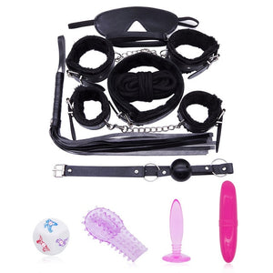 11pcs/Set Handcuffs, Footcuffs, Anal Plug, Vibrator Dildo