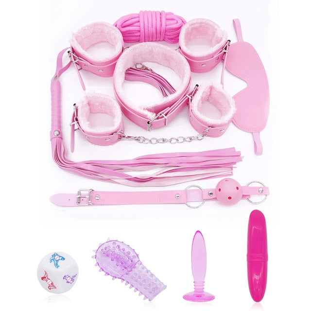 11pcs/Set Handcuffs, Footcuffs, Anal Plug, Vibrator Dildo