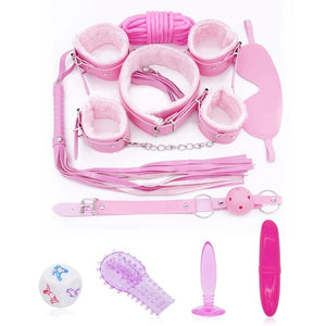 11pcs/Set Handcuffs, Footcuffs, Anal Plug, Vibrator Dildo