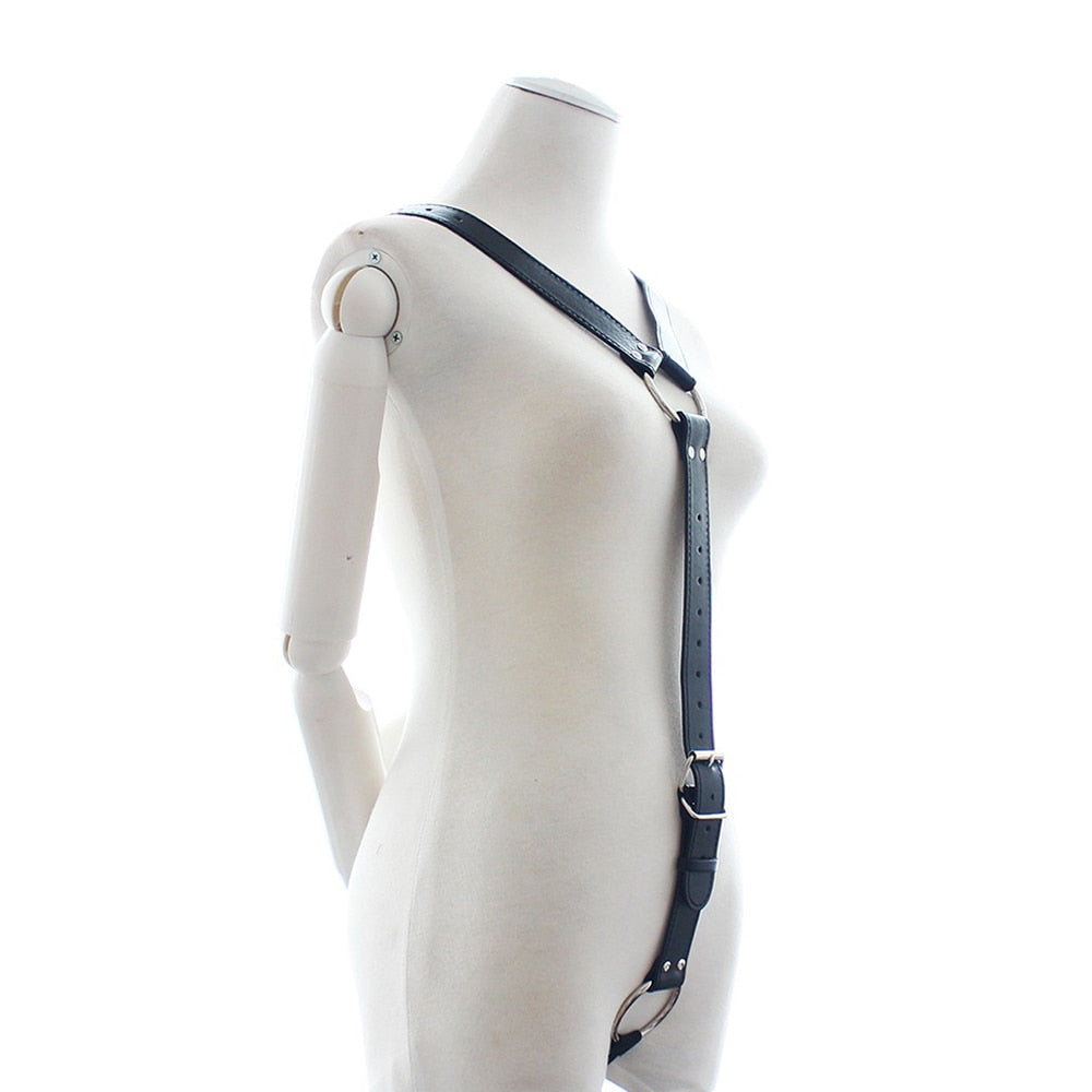 Adjustable Male Black Leather Y Body Costume