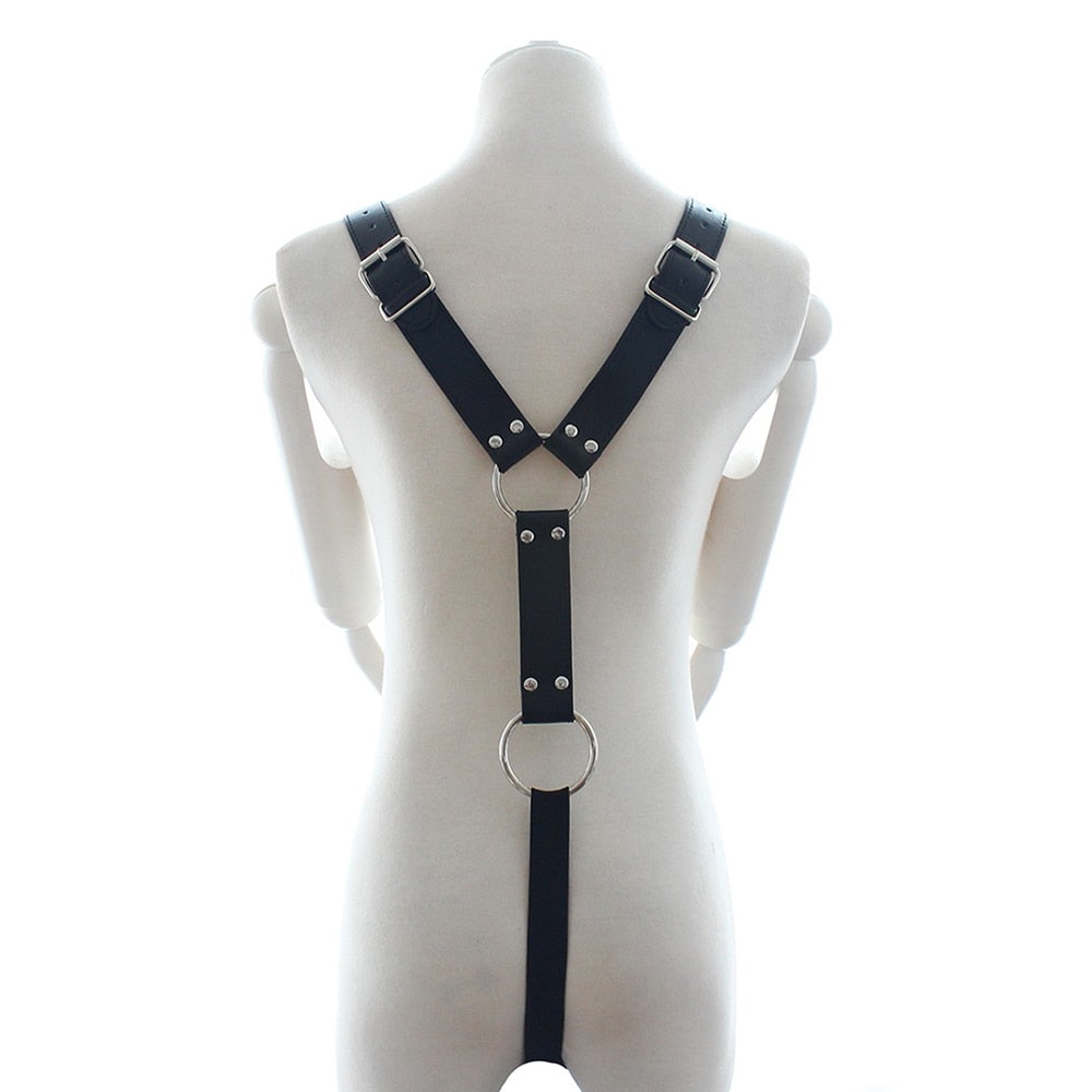 Adjustable Male Black Leather Y Body Costume