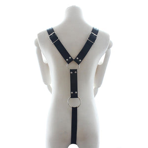 Adjustable Male Black Leather Y Body Costume