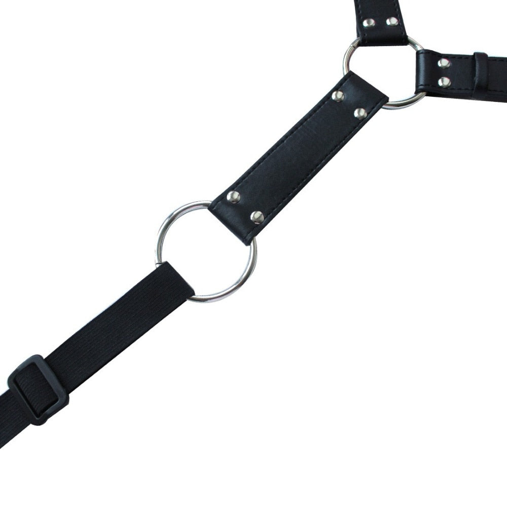 Adjustable Male Black Leather Y Body Costume