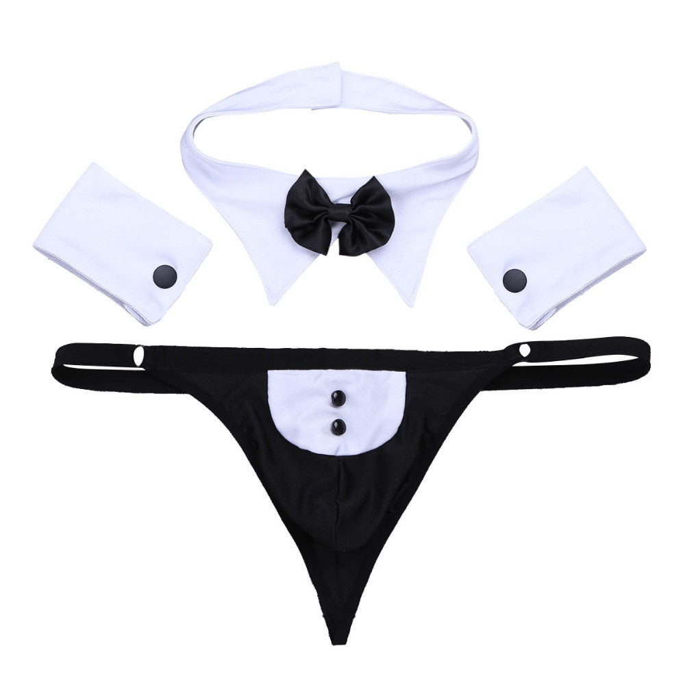 3Pcs Mens Butler Waiter Lingerie Suit Costumes