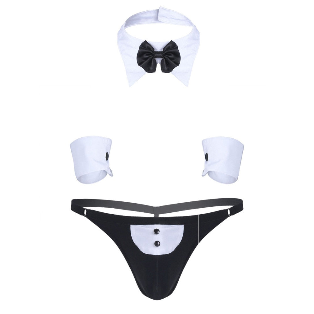 3Pcs Mens Butler Waiter Lingerie Suit Costumes