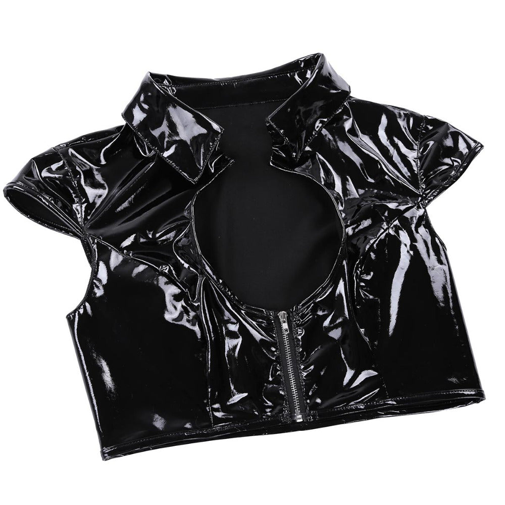 2Pcs Women Wetlook Patent Leather Lingerie Set for Costume