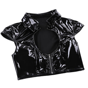 2Pcs Women Wetlook Patent Leather Lingerie Set for Costume