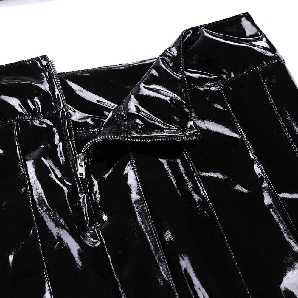 2Pcs Women Wetlook Patent Leather Lingerie Set for Costume