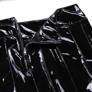 2Pcs Women Wetlook Patent Leather Lingerie Set for Costume