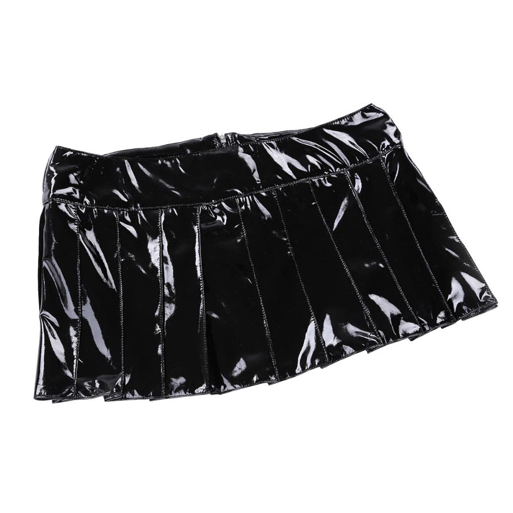 2Pcs Women Wetlook Patent Leather Lingerie Set for Costume
