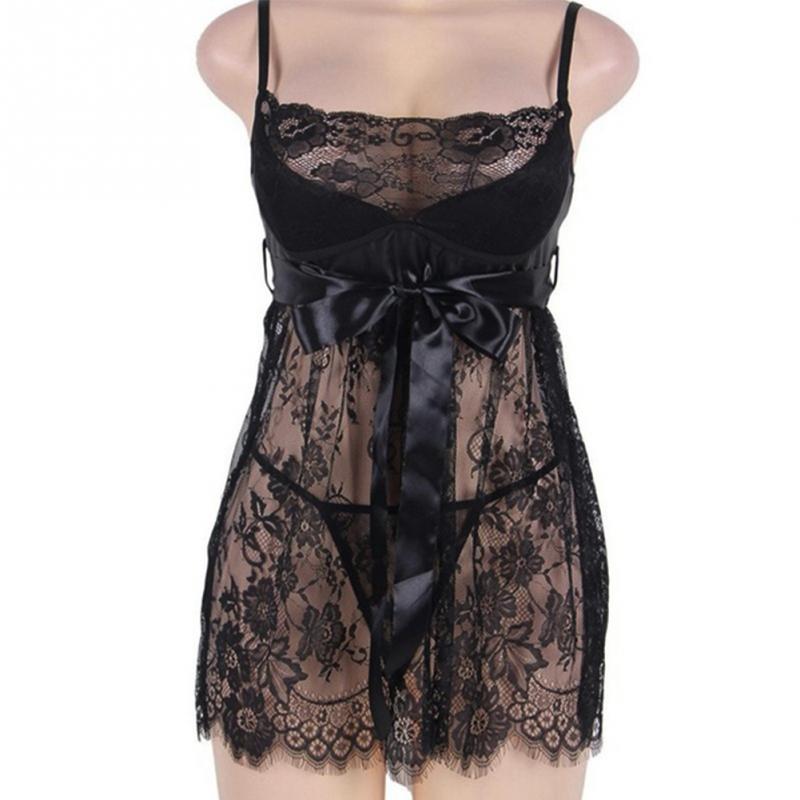 Lingerie Erotic Women Black Lace Plus Size Costume Sleepwear Dress