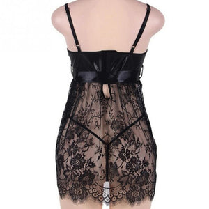 Lingerie Erotic Women Black Lace Plus Size Costume Sleepwear Dress