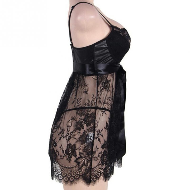 Lingerie Erotic Women Black Lace Plus Size Costume Sleepwear Dress