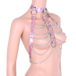 Belt Halter Neck Tank Tops Body Bust Harness Belt with O-Rings Chain Tassels