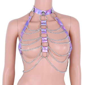Belt Halter Neck Tank Tops Body Bust Harness Belt with O-Rings Chain Tassels