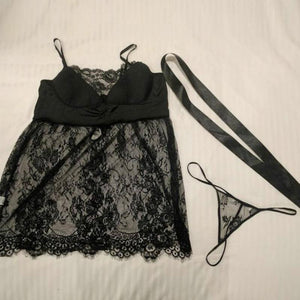 Lingerie Erotic Women Black Lace Plus Size Costume Sleepwear Dress
