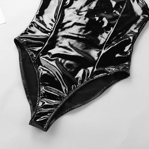 Womens Wet Look Patent Leather Maid Cosplay Costume