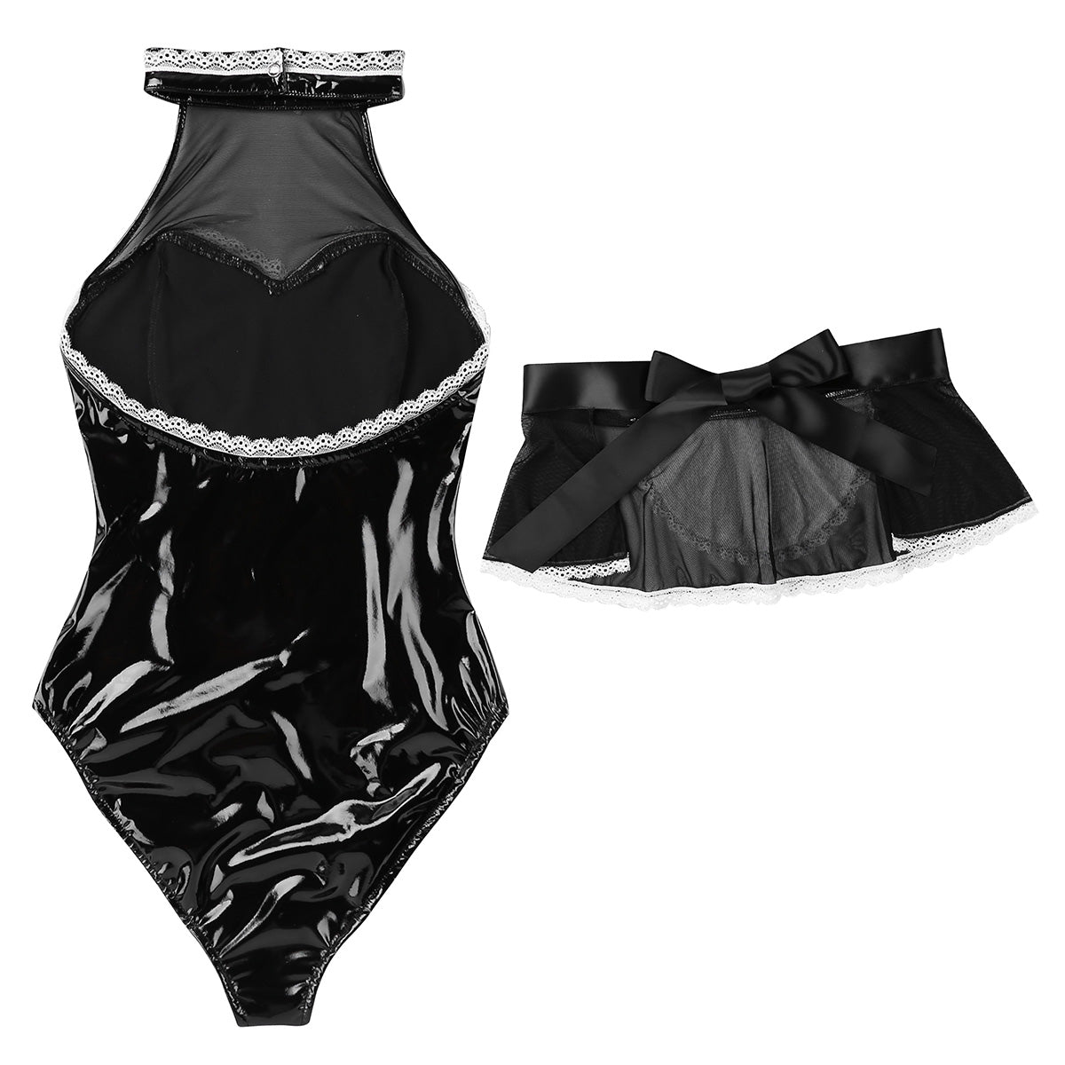 Womens Wet Look Patent Leather Maid Cosplay Costume