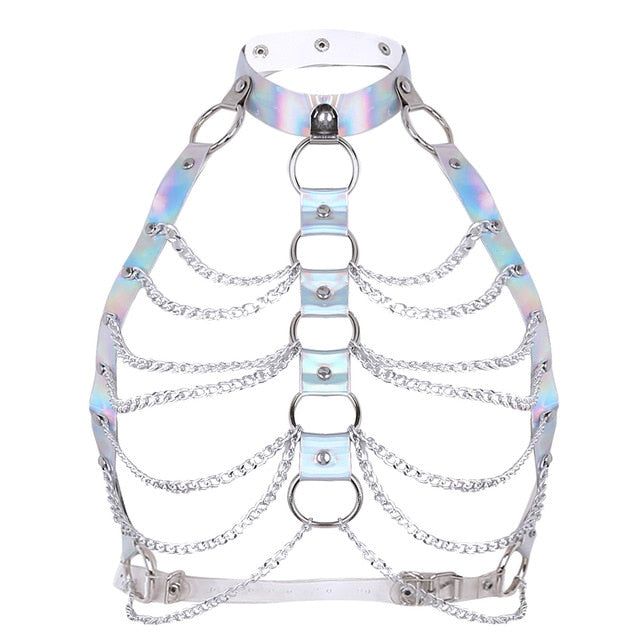 Belt Halter Neck Tank Tops Body Bust Harness Belt with O-Rings Chain Tassels