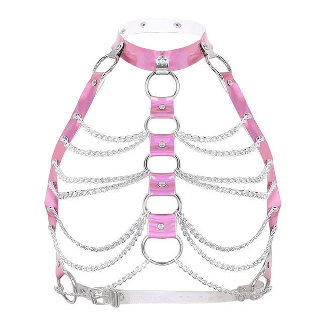 Belt Halter Neck Tank Tops Body Bust Harness Belt with O-Rings Chain Tassels