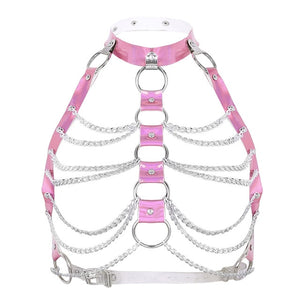 Belt Halter Neck Tank Tops Body Bust Harness Belt with O-Rings Chain Tassels