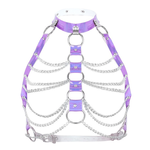 Belt Halter Neck Tank Tops Body Bust Harness Belt with O-Rings Chain Tassels