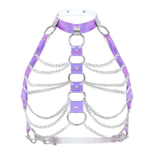 Belt Halter Neck Tank Tops Body Bust Harness Belt with O-Rings Chain Tassels