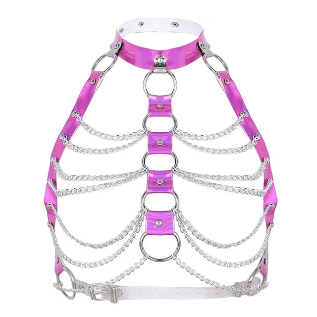 Belt Halter Neck Tank Tops Body Bust Harness Belt with O-Rings Chain Tassels