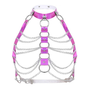 Belt Halter Neck Tank Tops Body Bust Harness Belt with O-Rings Chain Tassels